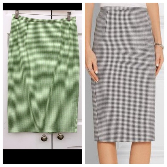 Michael Kors Collection Gingham Stretch Cotton Pencil Skirt